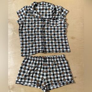 Spooky Night Checkered Pajama Set - Black, White, and Orange XL (PE)